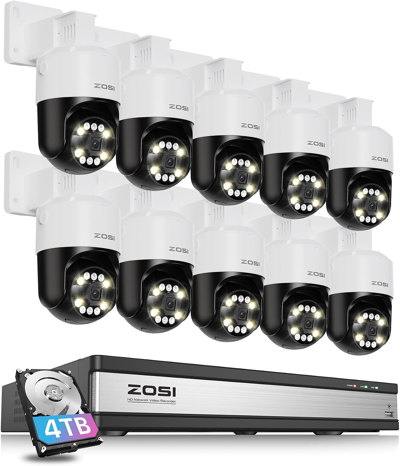 ZOSI 16 Channel 4K PoE Security Camera System with AI Face Person Vehicle Detection, 10 x 5MP 3K Outdoor Auto Tracking PT PoE IP Camera with 5X Digital Zoom, 2-Way Audio, 4TB HDD for 24/7 Recording