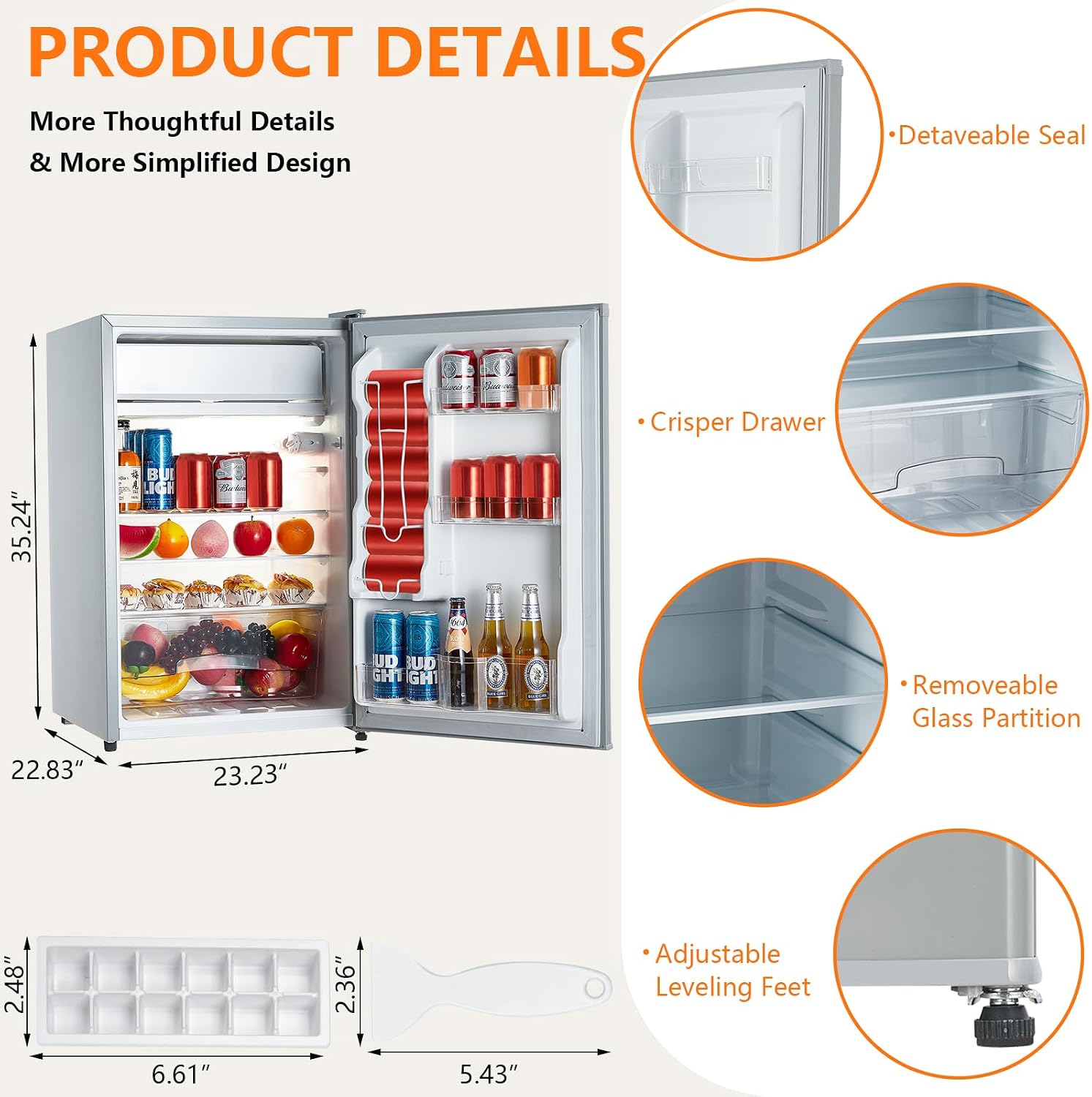 4.3 Cu.Ft Mini Fridge with Freezer – Compact Single Door Refrigerator w/Adjustable Thermostat | Energy-Efficient & Low Noise, Ideal for Bedroom, Office & Dorm