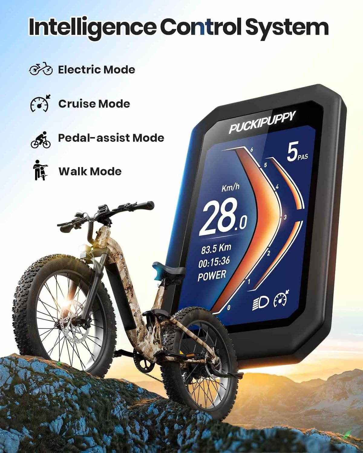 PUCKIPUPPY Electric Bike for Adults 960W, 48V 20AH Battery Adult Ebike, Full Suspension 26' Fat Tire E Bike, 28MPH 80Miles Range Mountain Electric Bicycle, 7 Speed, Hydraulic Disc Brakes