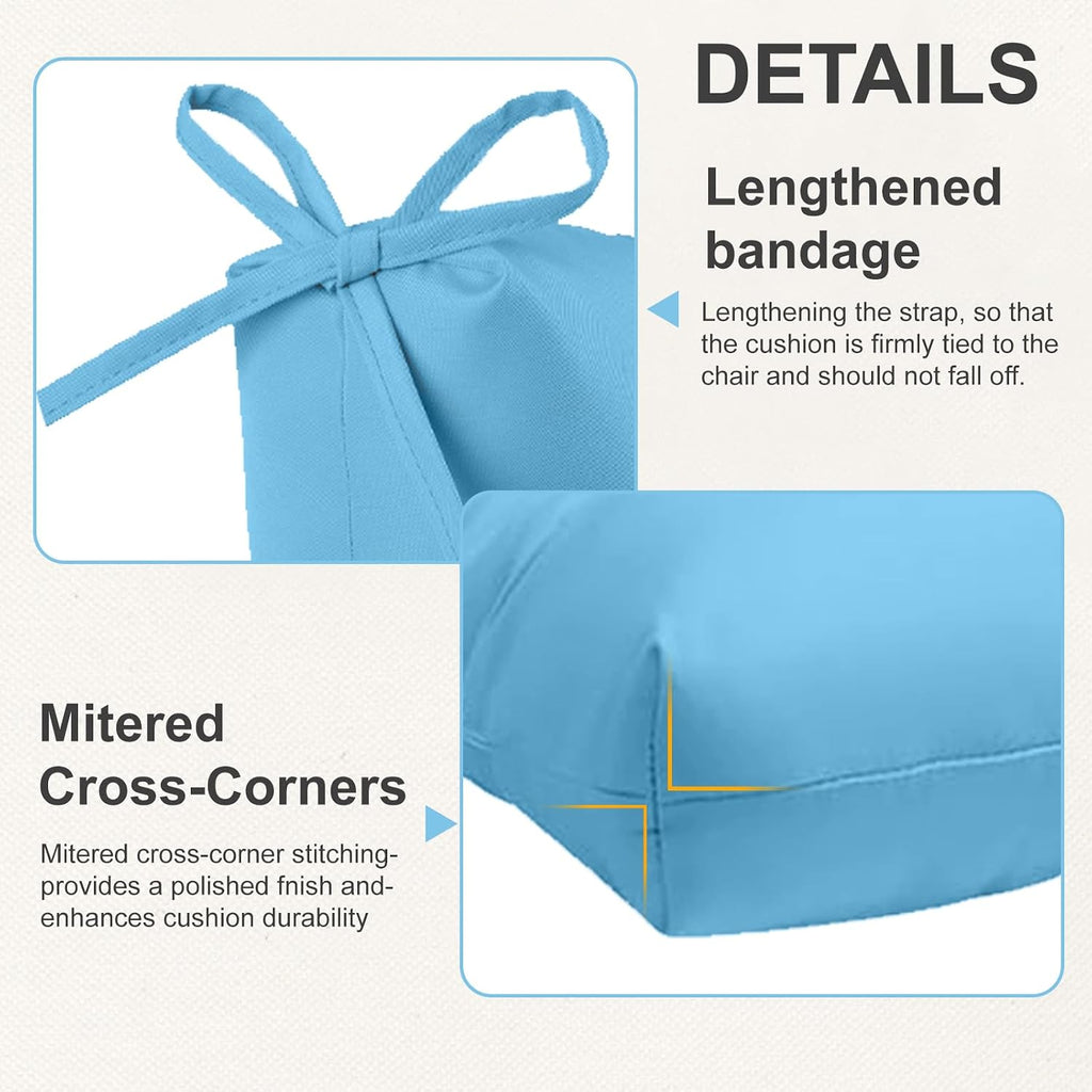 Outdoor High Back Chair Cushions 2-Pack, 44'x22'x 4' Fade-Resistant Waterproof Tufted Pads with Ties for Patio Rocking & Adirondack Chairs (Sky Blue)