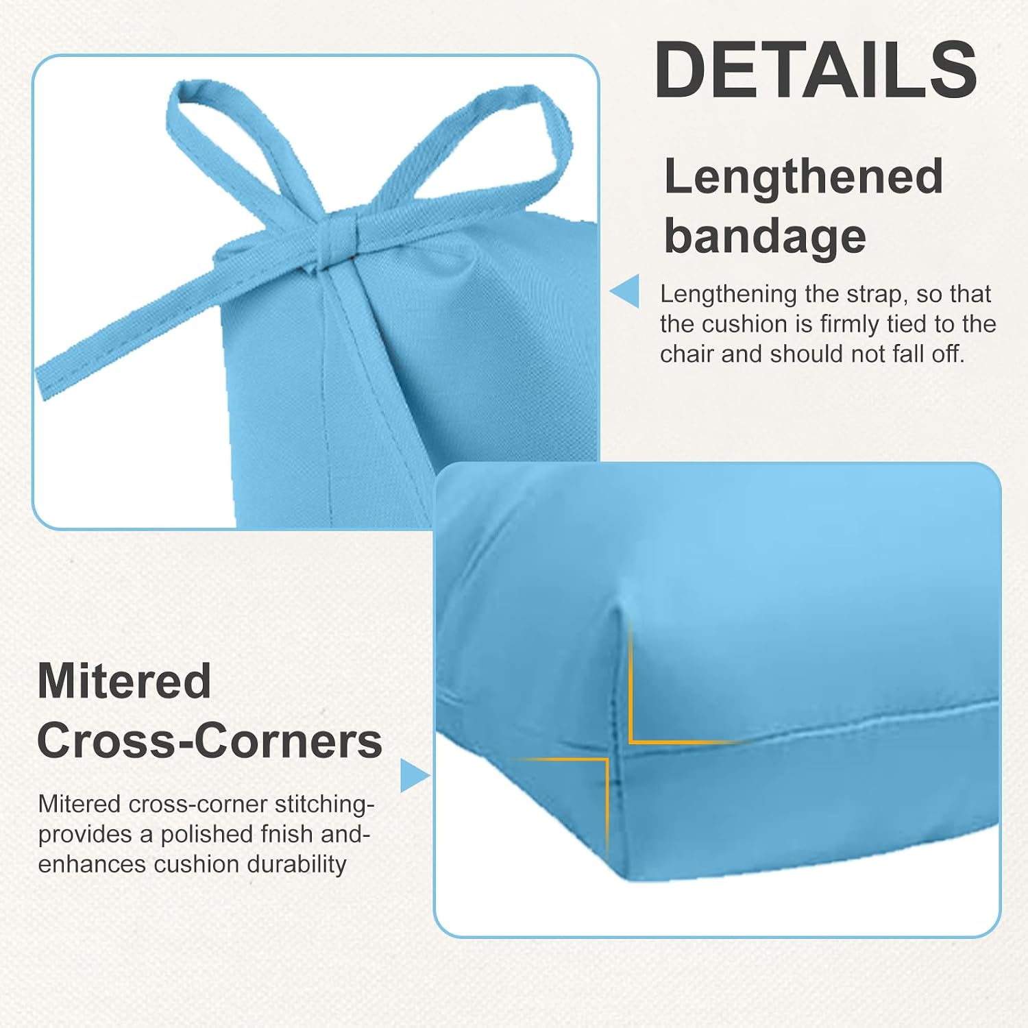Outdoor High Back Chair Cushions 2-Pack, 44'x22'x 4' Fade-Resistant Waterproof Tufted Pads with Ties for Patio Rocking & Adirondack Chairs (Sky Blue)