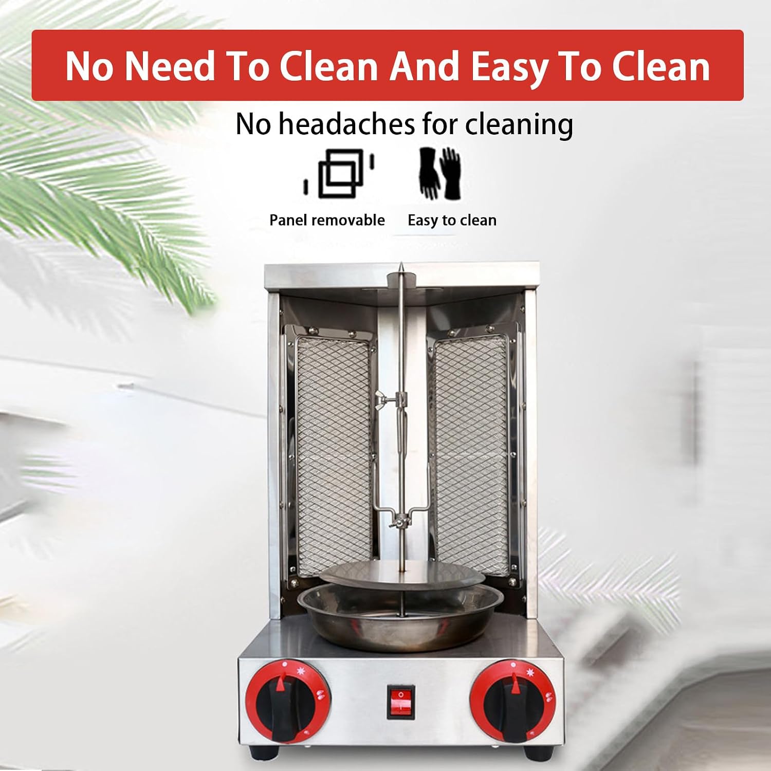 Vertical BBQ Machine Commercial,360° Rotating Gas Kebab Grill Machine,with Shovel,for Restaurant Home Kitchen Use,Adjustable Temperature