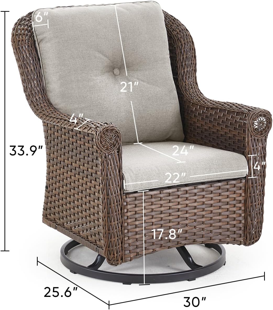 Patio Chairs Outdoor Swivel Glider - Set of 4 High Back Outside Brown Wicker Rattan Rocking Chair with Thick Cushion for Porch Apartment Deck Yard Poolside Garden - Beige