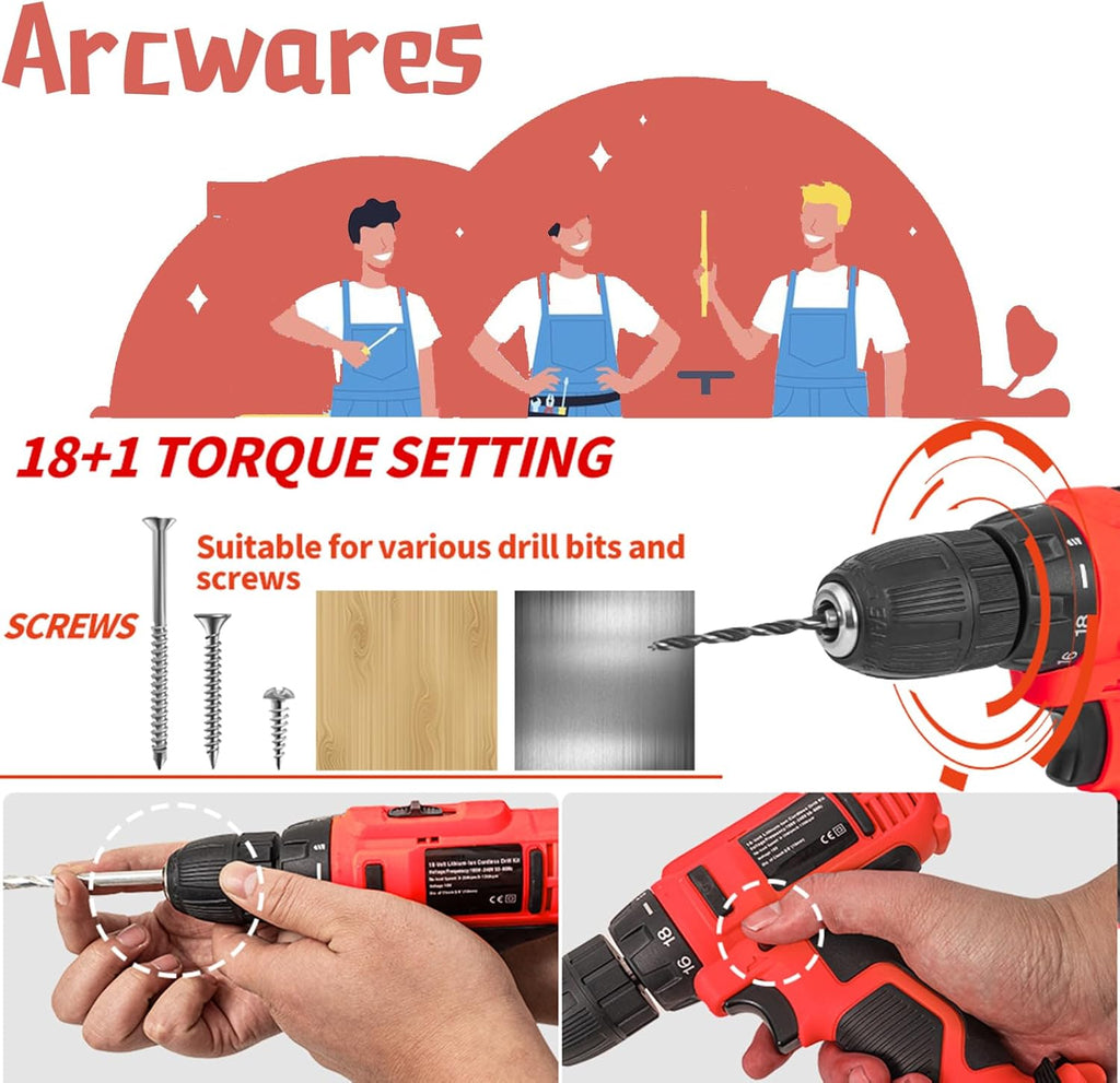 346Pcs Tool Sets, 18V Electric Power Drill Set for Men, Household Home DIY Hand Tool Kits,18+1 Clutch Cordless Power Drill Set for Thanksgiving, Christmas,Father's Day (Silver)
