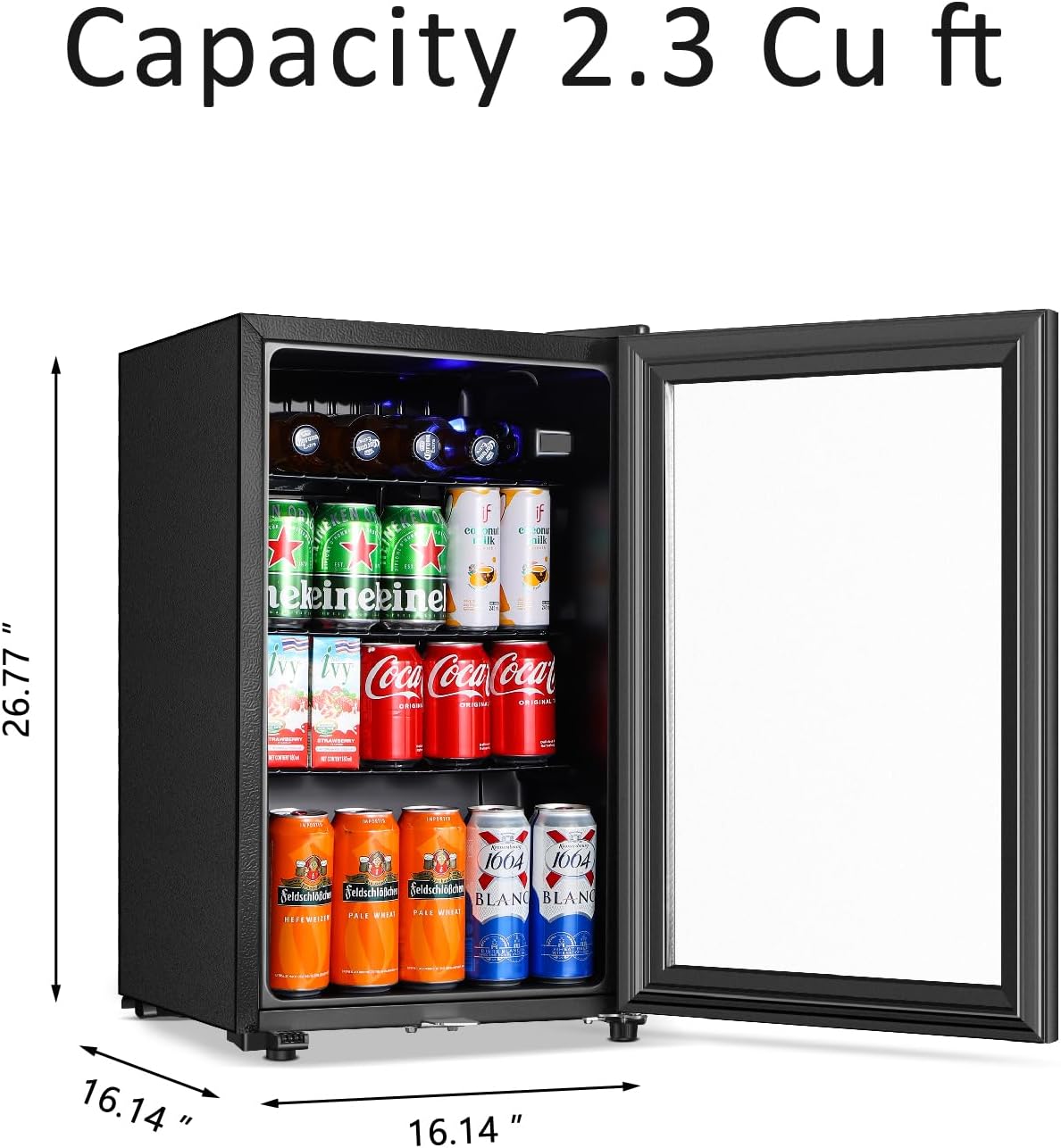 Saeoola Beverage Refrigerator, 2.3Cu.ft Mini Fridge with Double Glass Door, Cooler for Soda, Beer or Wine for Home, Office or Bar with Adjustable Removable Shelves (Black)