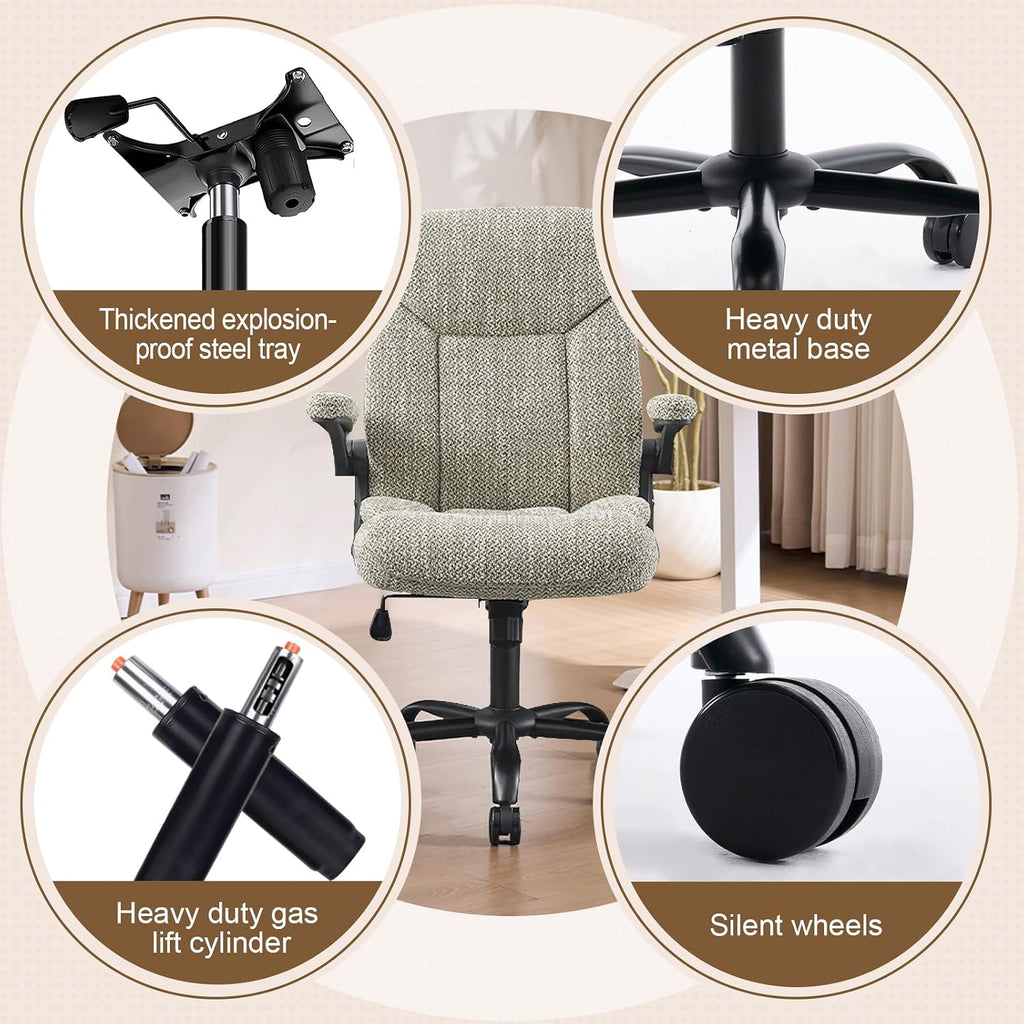 Cloth Office Chair Adjustable Desk Chair Mid Back Executive Comfortable Fabric Ergonomic Back Support Home Computer Chair with Padded Flip-up Armrest Swivel Wheels, Small Gaming Chair | LightGreen
