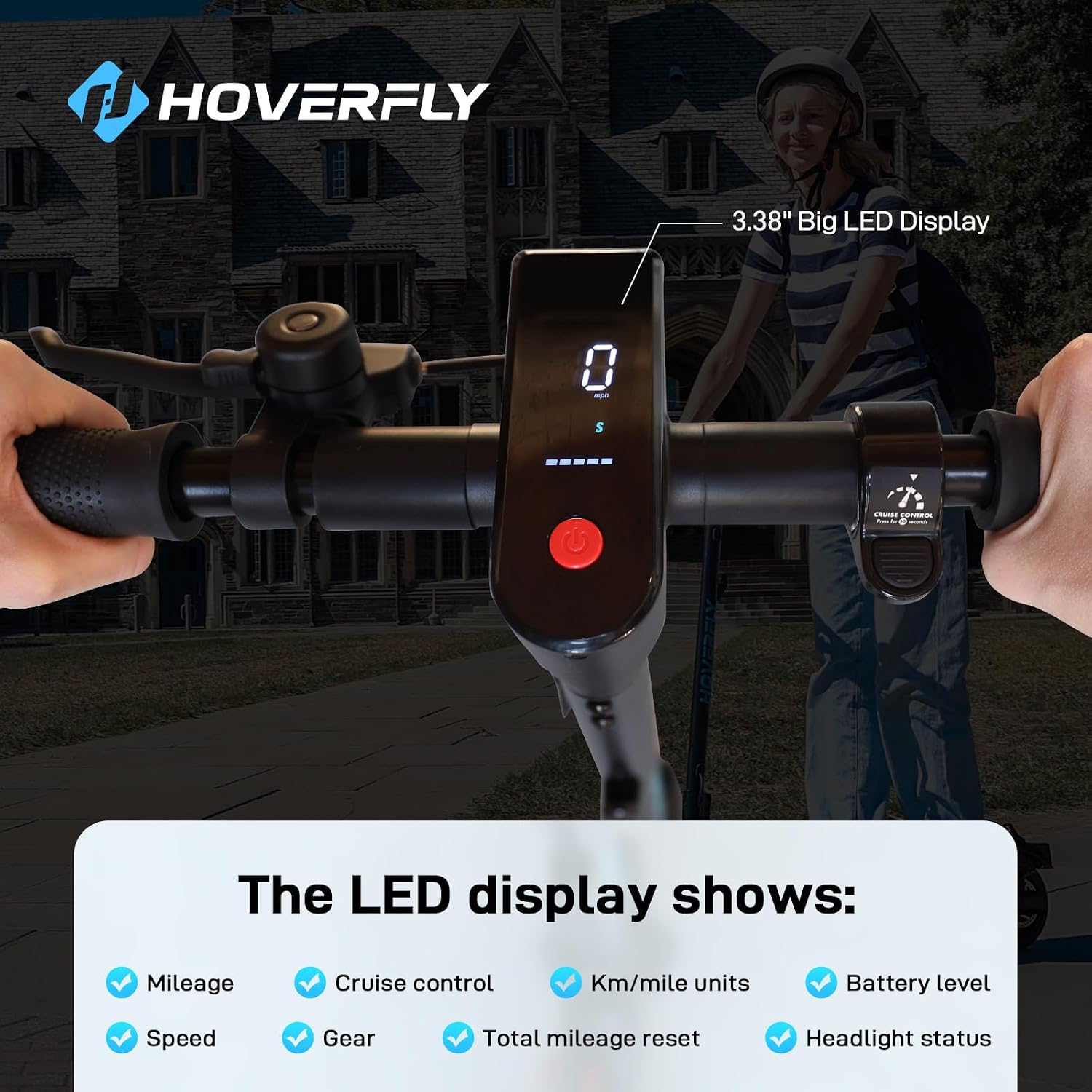 HOVERFLY X1/X3/X5 Electric Scooter for Adults, Anti Flat 8.5'/10'' Solid Tire, Max 10/18/25 Miles Range and 15.5/20Mph Speed Power by 250W/500W Motor, Foldable Commuting E Scooter with EABS&Disc Brake