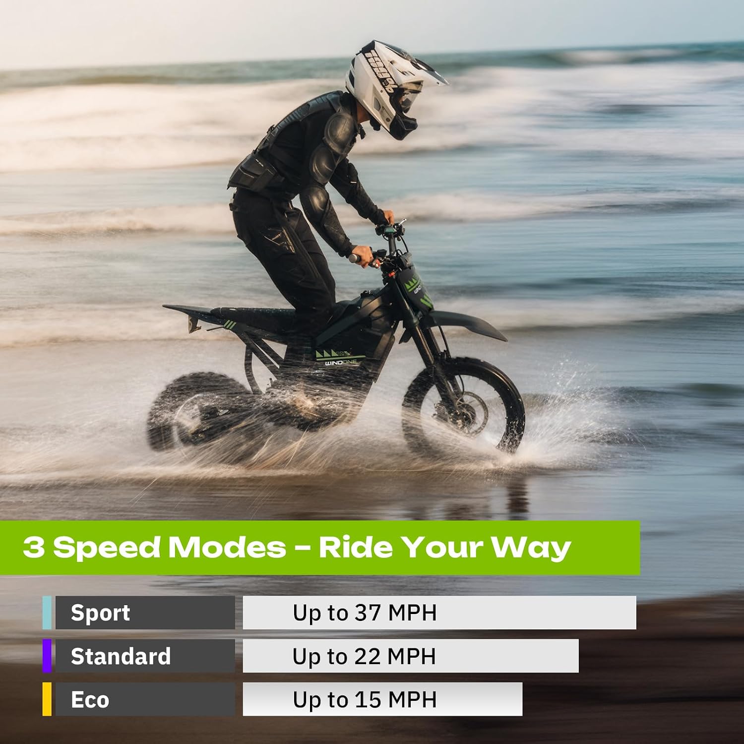 Windone RS5 Electric Dirt Bike for Teens & Adults (13+), Up to 37 MPH, 45 Miles Range, 2200W Peak Motor, 14'/12' Off-Road Tires, Hydraulic Suspension, 3-Speed Modes Electric Motorcycle