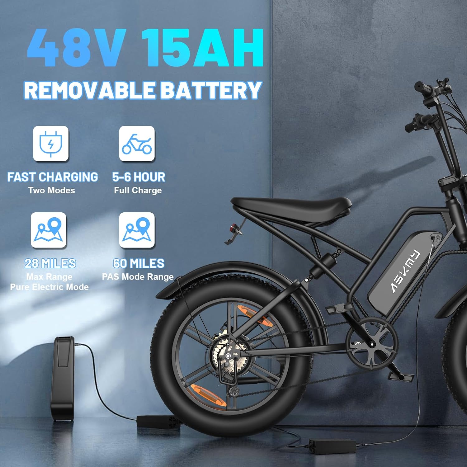 Fat Tire Electric Mountain Bike, All Terrains Electric Bicycles, 1500W Peak Motor Dirt E-Bike with 28MPH and 60 Miles PAS Range (E500-48V 15Ah)