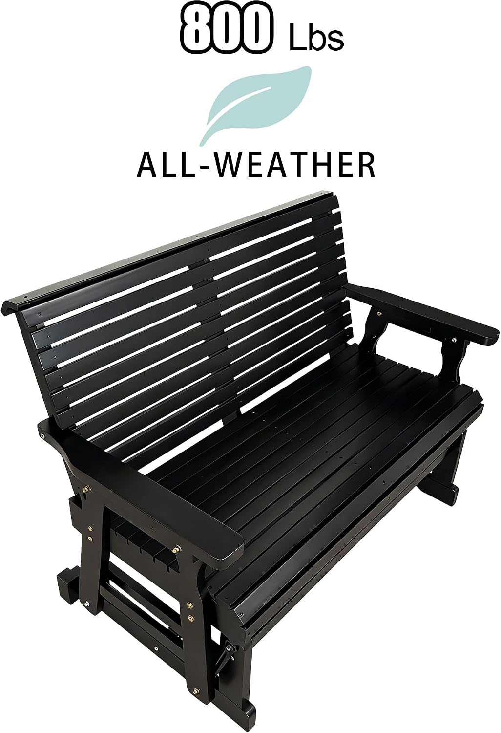 Fortune Candy Wooden Patio Glider with High Roll Back and Deep Contoured Seat, Solid Fir Wood, 2-Seater, Heavy Duty 800 LBS, 4 Ft. (Carbon Black)
