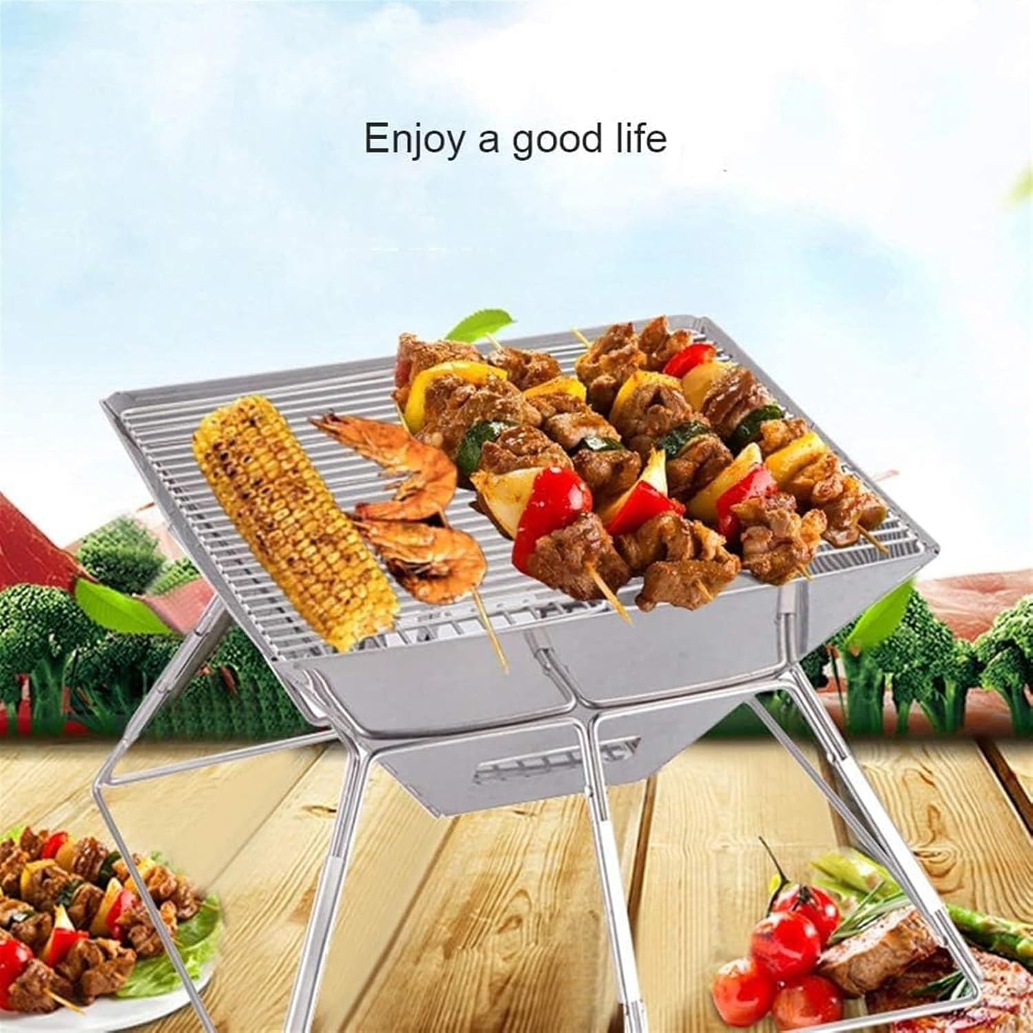 Portable Charcoal Grill Outdoor Stainless Steel Barbecue Grill Charcoal Grill Portable Foldable for Camping BBQ Grill for Outdoor
