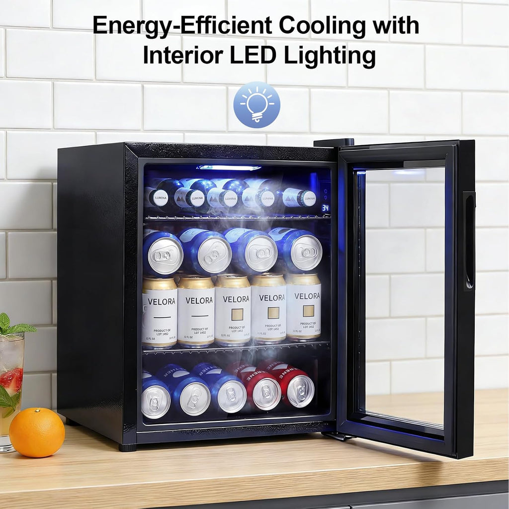 Mini Beverage Refrigerator - Small Beverage Fridge with Glass Door for Soda Beer Wine – Countertop Drink Cooler for Home, Dorm, Office or Bar, Electronic Temperature Control，1.4cu.ft.Black