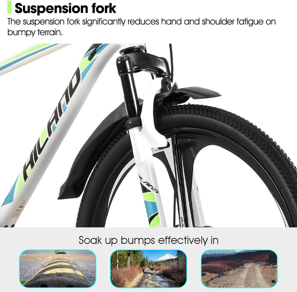 HILAND 26' MTB Mountain Bike for Men Women Adults, 18-Speed, Disc Brake, Lightweight Aluminum Frame, 3/6 Spoke Wheel