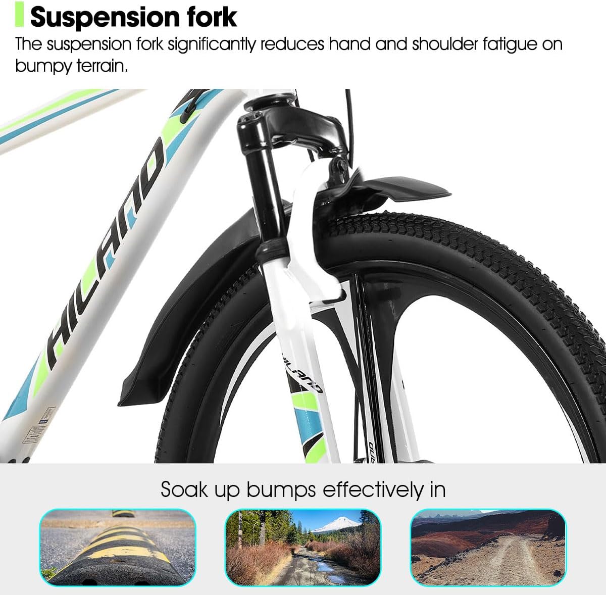 HILAND 26' MTB Mountain Bike for Men Women Adults, 18-Speed, Disc Brake, Lightweight Aluminum Frame, 3/6 Spoke Wheel