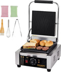 ROVSUN 811 Commercial Panini Press Grill, 1800W Stainless Steel Electric Countertop Sandwich Maker with Adjustable Temp 122°F–572°F, For Steak, Burgers, Home & Restaurant Use, 110V, Silver