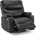MCombo Oversized Swivel Glider Rocker Power Recliner Chair for Living Room with Heat and Vibration Massage, USB Ports, Cup Holders and Pockets, Faux Leather 7785 (Black)