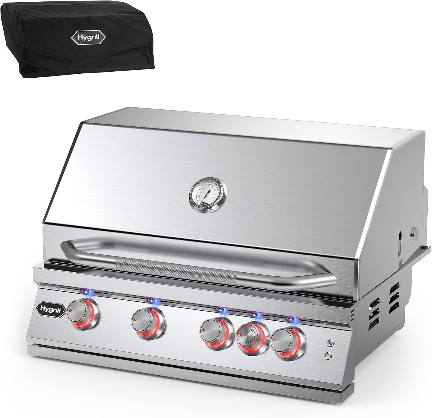 Hygrill Premium XTR 32-Inch Built In Grill, Stainless Steel 4-Burner Grill Head for Outdoor Kitchen with Rear Infrared Burner and LED Lights, Liquid Propane