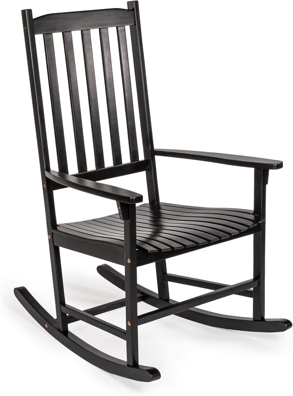 JONATHAN Y RCK300E Seagrove Farmhouse Classic Slat-Back 350-LBS Support Acacia Wood Outdoor Rocking Chair Traditional, Coastal, Cottage, Vintage, Shabby Chic, Black