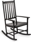 JONATHAN Y RCK300E Seagrove Farmhouse Classic Slat-Back 350-LBS Support Acacia Wood Outdoor Rocking Chair Traditional, Coastal, Cottage, Vintage, Shabby Chic, Black
