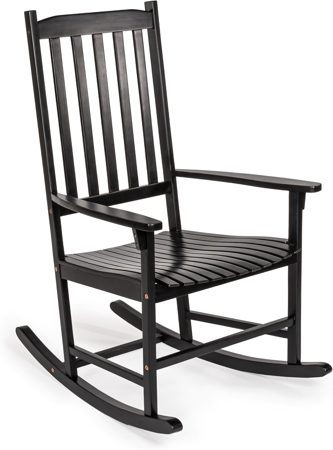 JONATHAN Y RCK300E Seagrove Farmhouse Classic Slat-Back 350-LBS Support Acacia Wood Outdoor Rocking Chair Traditional, Coastal, Cottage, Vintage, Shabby Chic, Black