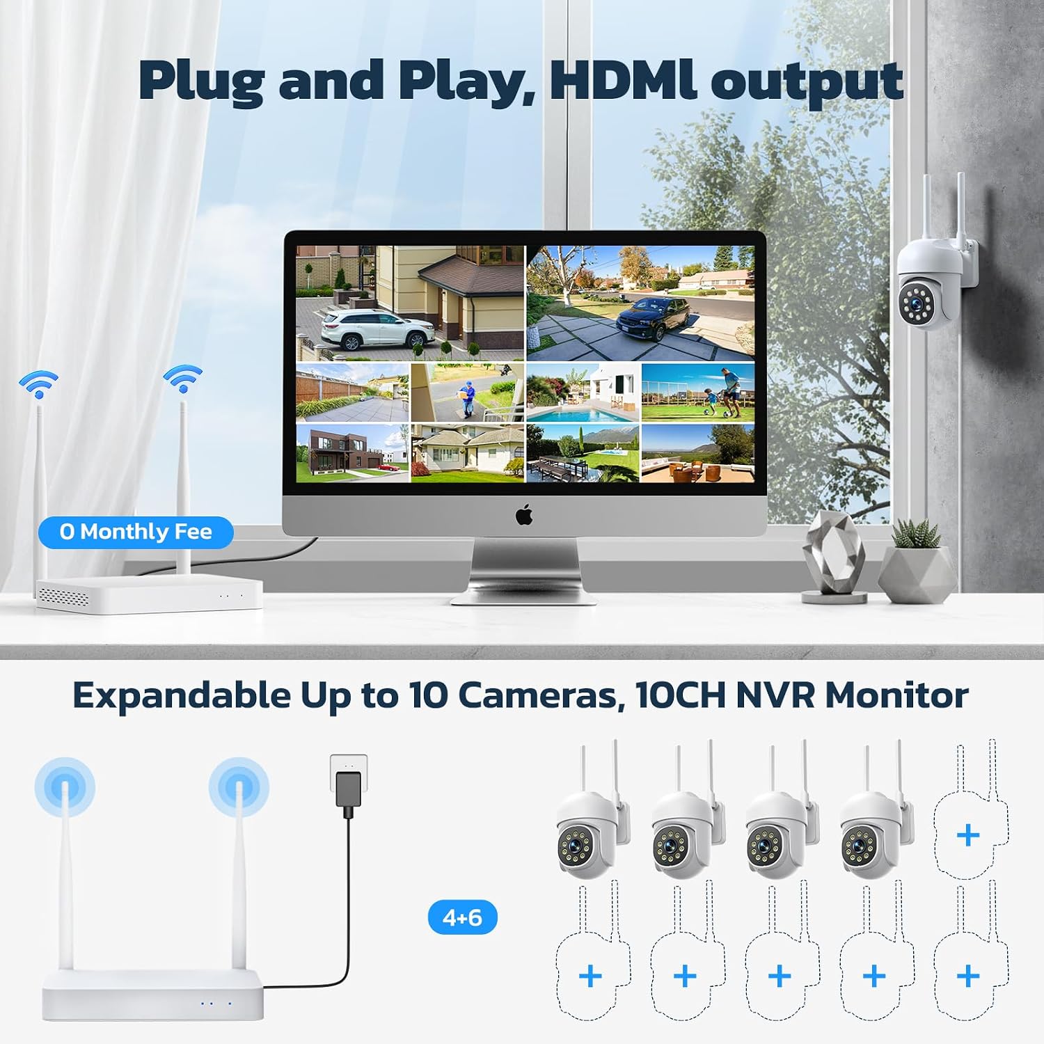 CAMCAMP Wireless Security Camera System,Color Night Vision Wireless Security Camera Outdoor with Auto Tracking,Up to 10CH,360° PTZ,2-Way Audio,2.4/5GHz WiFi, for Home & Business Surveillance Kits