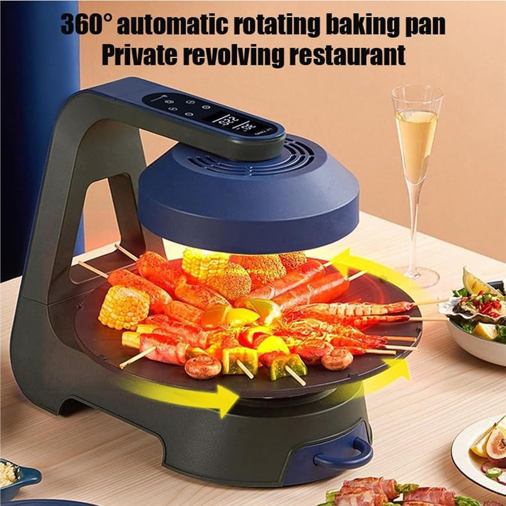 Automatic Rotating Electric Grill, Multifunctional Electric Smokeless Grill Indoor Grill, 360° Automatic Rotating Grill Plate And 11 Adjustable Temperatures