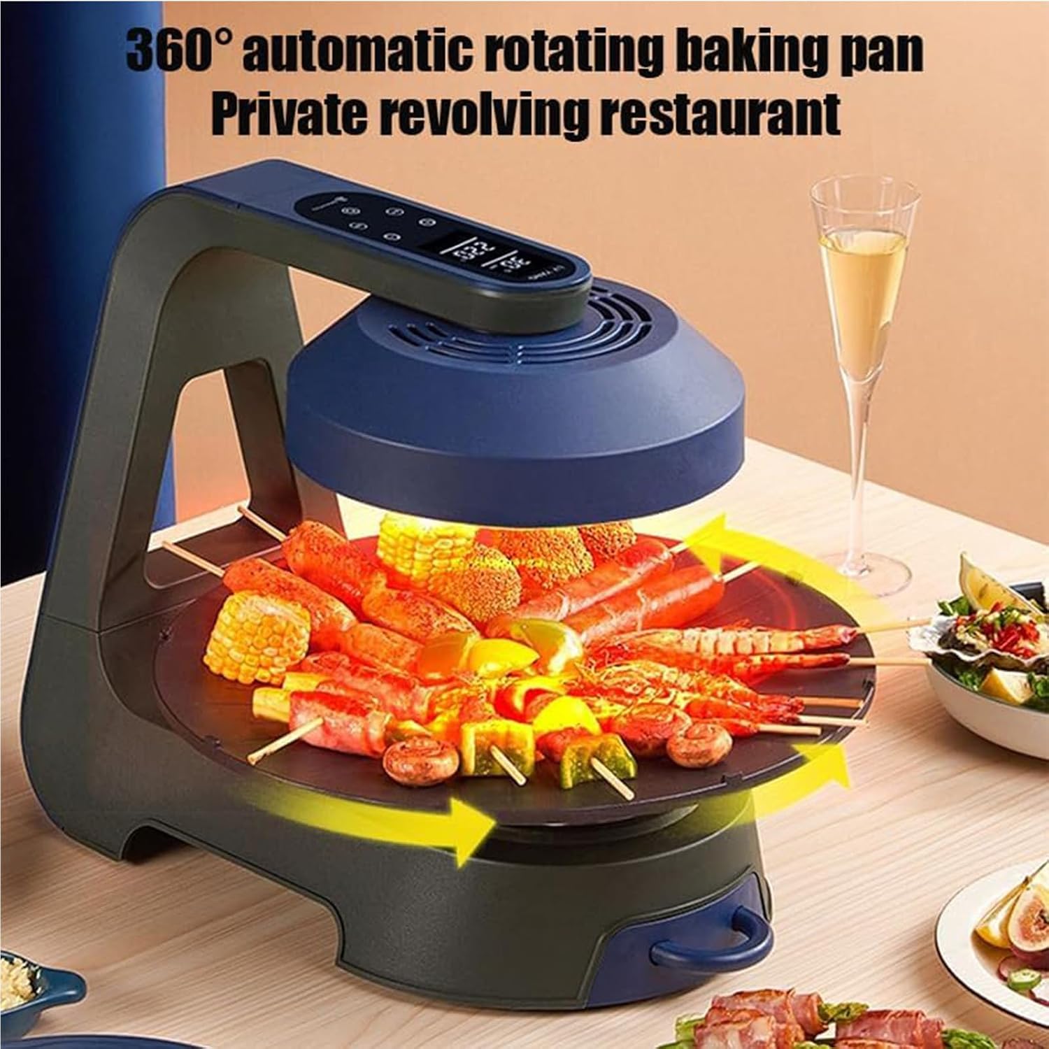 Automatic Rotating Electric Grill, Multifunctional Electric Smokeless Grill Indoor Grill, 360° Automatic Rotating Grill Plate And 11 Adjustable Temperatures