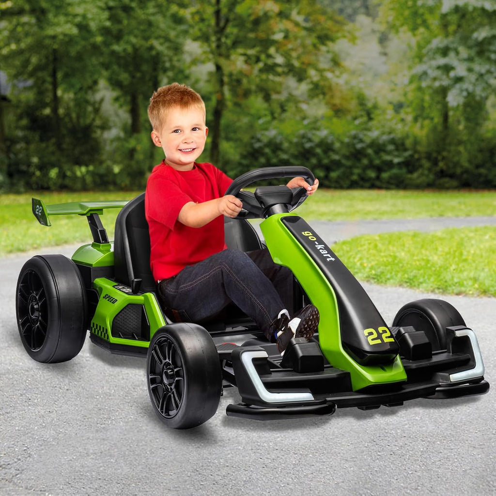 Nasitip 24V Electric Go Kart,300W Powerful Drift Kart for Kids, Electric Pedal Kart,with 300W Strong Motor, Drift/Sport Mode, Big Battery, Eva Tire,Length Adjustmen for Outdoor Racing Toy-Green