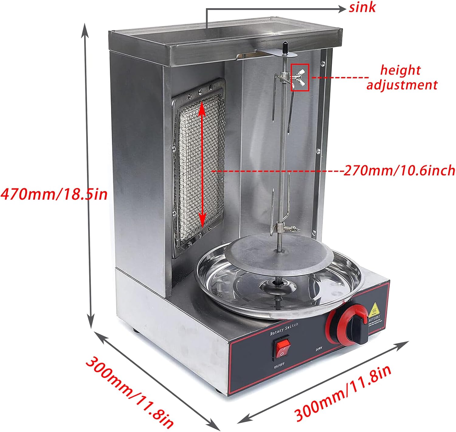 Small Shawarma Lpg/Gas Grill Machine, 360° Automatic Rotation, Adjustable Height, Fast and Even Heating, Capacity 3kg/Hour, Household Chicken Roaster