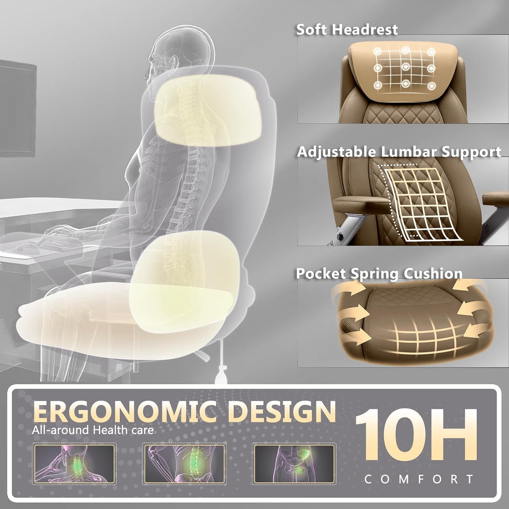 650LBS Large Heavy Duty Office Chair with 5D Flip Arms,Comfy Big and Tall Executive Office Desk Chair with Pocket Spring Cushion,High Back Computer Chair with Lumbar Support,Dual Rubber Wheel