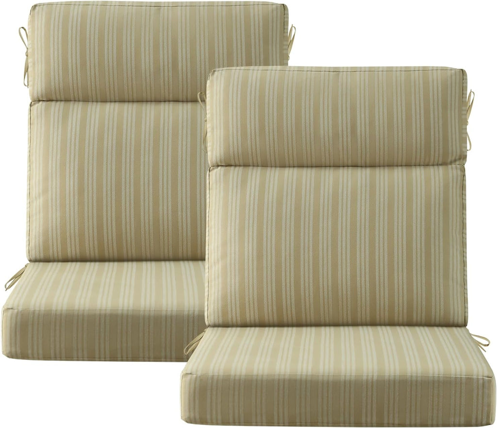 Outdoor High Back Chair Cushion, 2 Pack 44x21 inches Patio Chair Cushions Water Repellent Rocking Cushions Indoor Furniture Seat Pad, Beige Brown Stripe