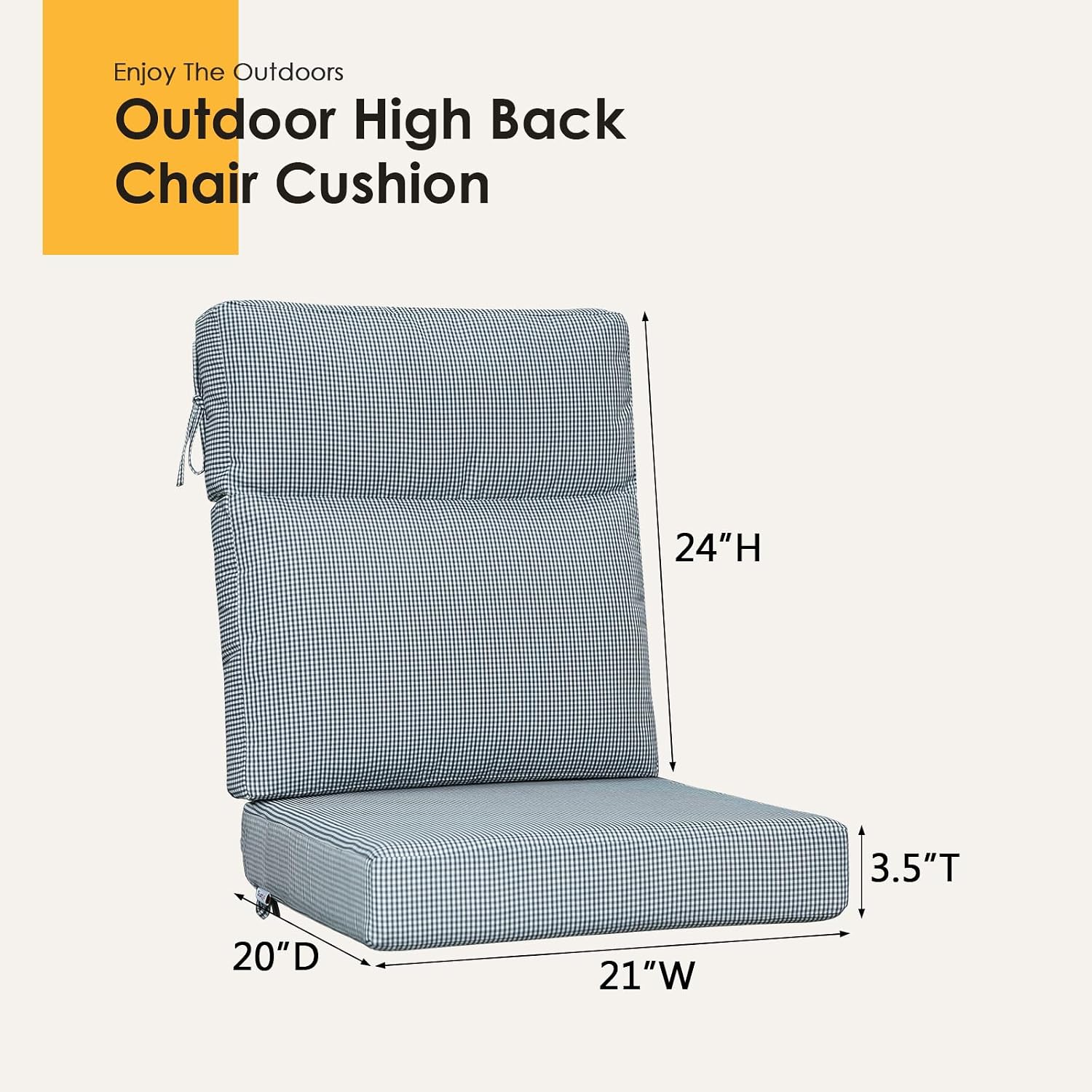 Outdoor High Back Chair Cushion, 2 Pack 44x21 inches Patio Chair Cushions Water Repellent Rocking Cushions Indoor Furniture Seat Pad, Black White Mini Check