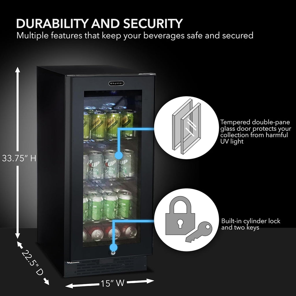Whynter BBR-801BG Built Beverage Refrigerator and Cooler Mini Fridge with Glass Door with Lock, 3.0 Cubic Feet, Black, 100