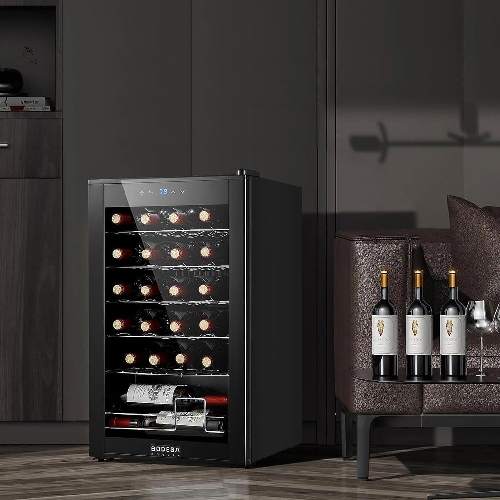 BODEGACOOLER Wine Cooler 24 Bottle for Home and Kitchen, Mini fridge for Bedroom,Wine Fridge with 41-64.4°F Digital Temperature Control,Small Freestanding Wine Refrigerator for Red, White & Champagne