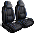 Car Seat Covers 2 Seats Fit for Jeep Wrangler Unlimited 4xe 2021 2022,Waterproof Leather Seat Covers,Airbag Compatible,Car Seat Protectors Interior Sets(2PCS with Pillows,Black&Blue)