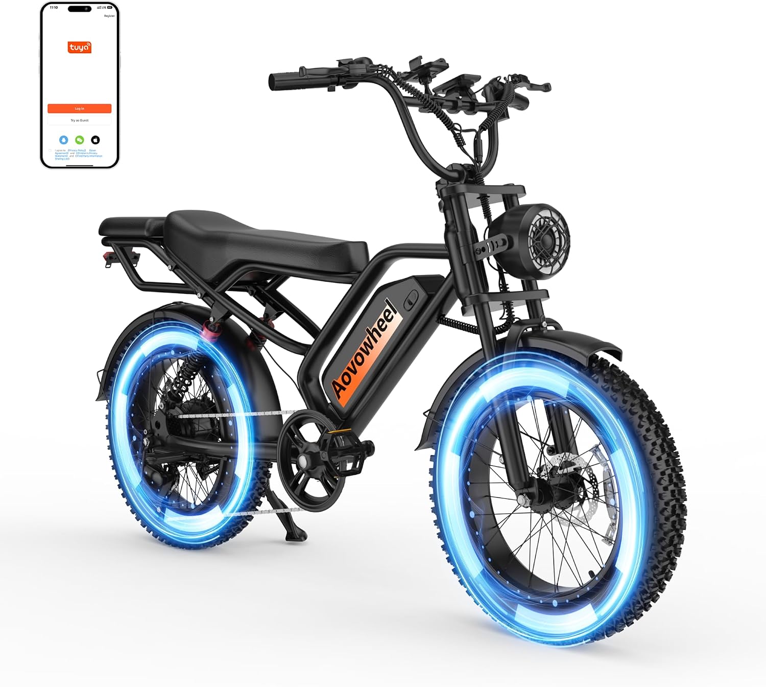 Electric Bike for Adults 20' Fat Tire Electric Dirt Bike with 48V 18Ah Battery 50-70 Miles Electric Motorcycle Ebikes, 1000 Peak Motor 31MPH Top Speed E-Bikes, APP, 2 Seater, Full Suspension