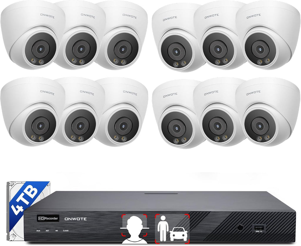 ONWOTE Face Recognition & AcuSearch, 12MP NVR 16 Channel PoE Security Camera System, 12x 6MP Color Night Vision IP Cameras, 4K 6K 16CH Commercial NVR, Total 960ft Cables, Wired CCTV for Business Home