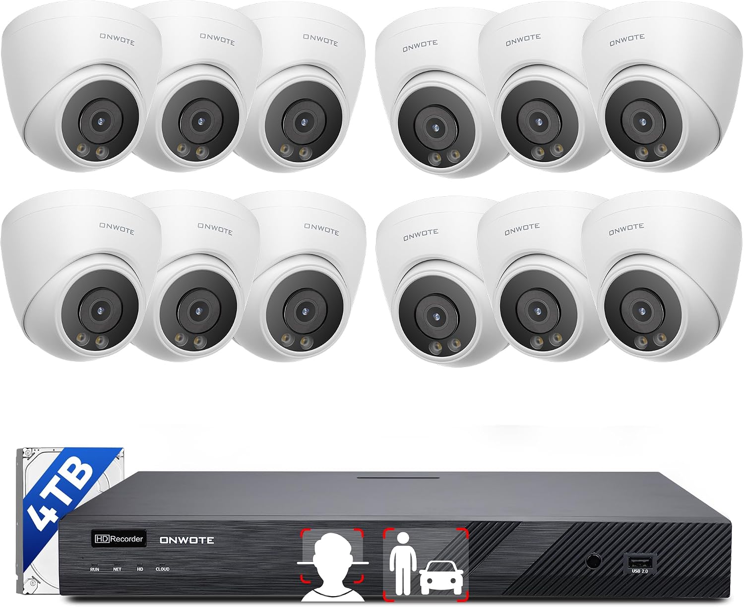 ONWOTE Face Recognition & AcuSearch, 12MP NVR 16 Channel PoE Security Camera System, 12x 6MP Color Night Vision IP Cameras, 4K 6K 16CH Commercial NVR, Total 960ft Cables, Wired CCTV for Business Home