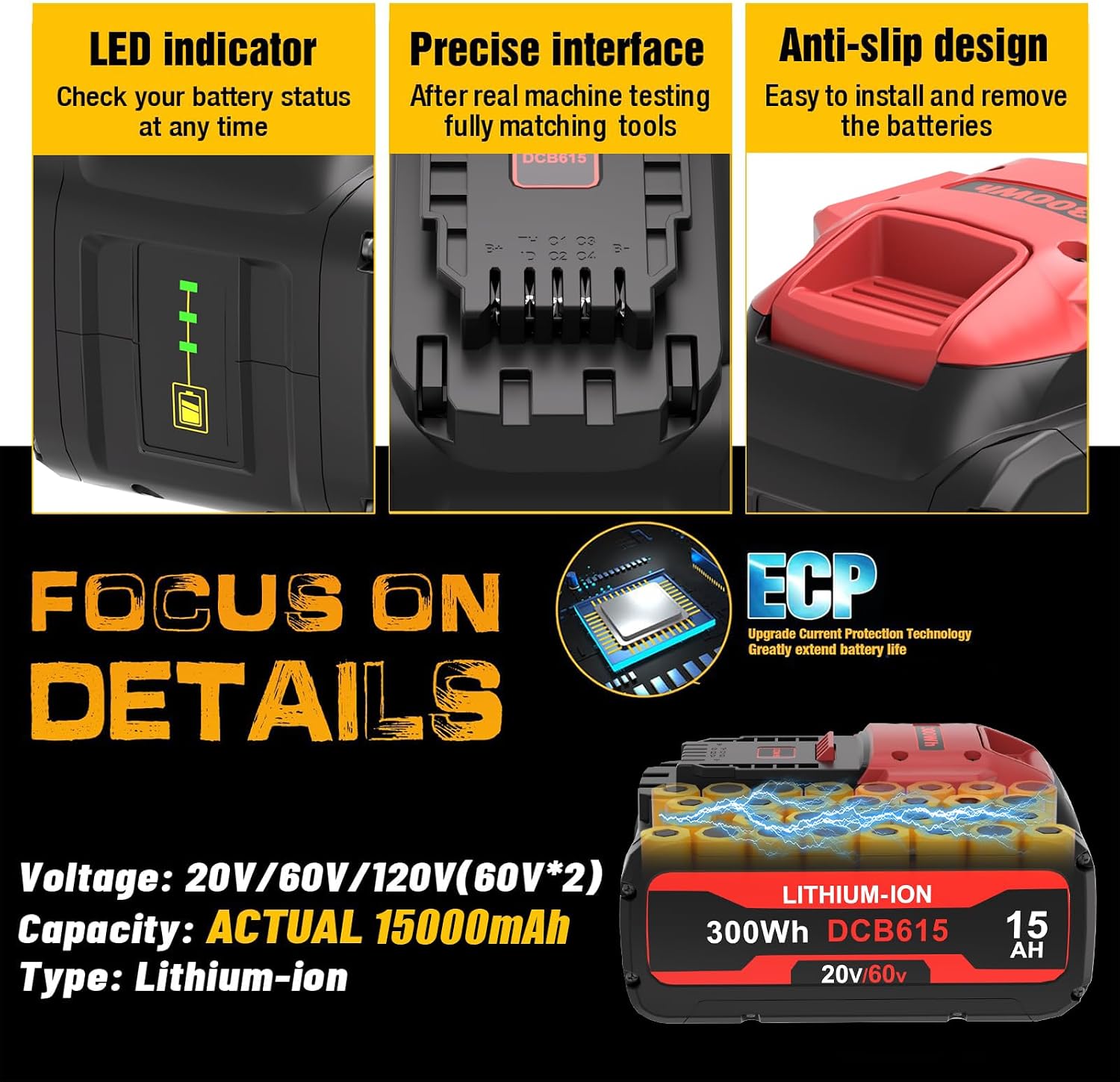 15.0Ah Replace for Dewalt Flex-volt 20v/60v Max Battery DCB615 DCB612 DCB609 DCB606, Compatible with Dewalt 20V and 60V MAX Cordless Power Tool & Chargers DCB101 DCB115 DCB1104 DCB1106 DCB118 DCB1112