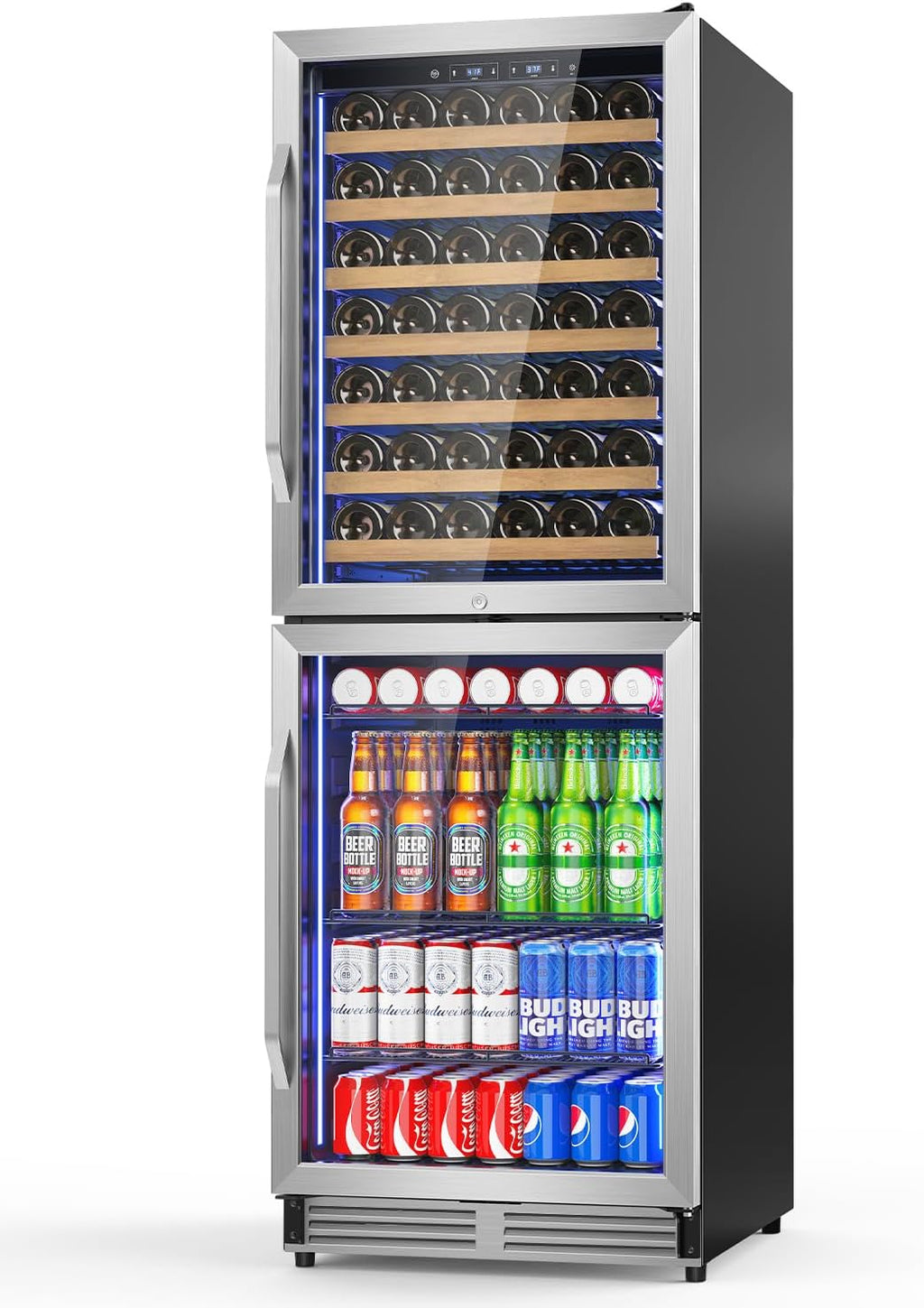 Velivi 24 Inch Wide Wine and Beverage Refrigerator, 2 IN 1 Dual Zone Wine Cooler, Built-In/Freestanding Beverage Wine Fridge with Safety Lock, Low Noise and Fast Cooling Silver