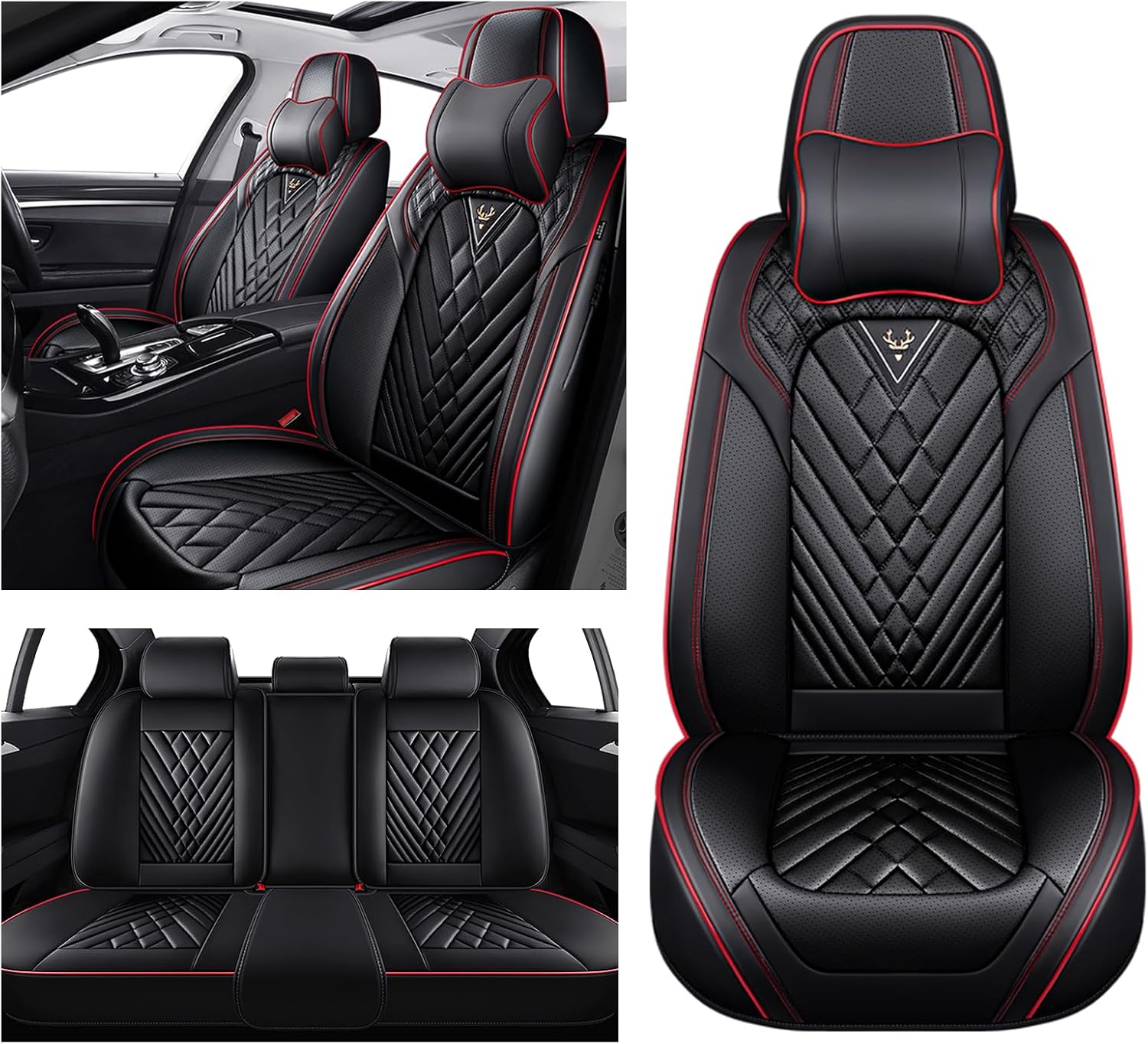 Car Seat Covers for GMC Canyon 2004-2026, Waterproof Nappa Leather Full Set Seat Cover with Headrests, Anti-Slip and Comfortable Automotive Seat Protector&Accessories(Black Red)