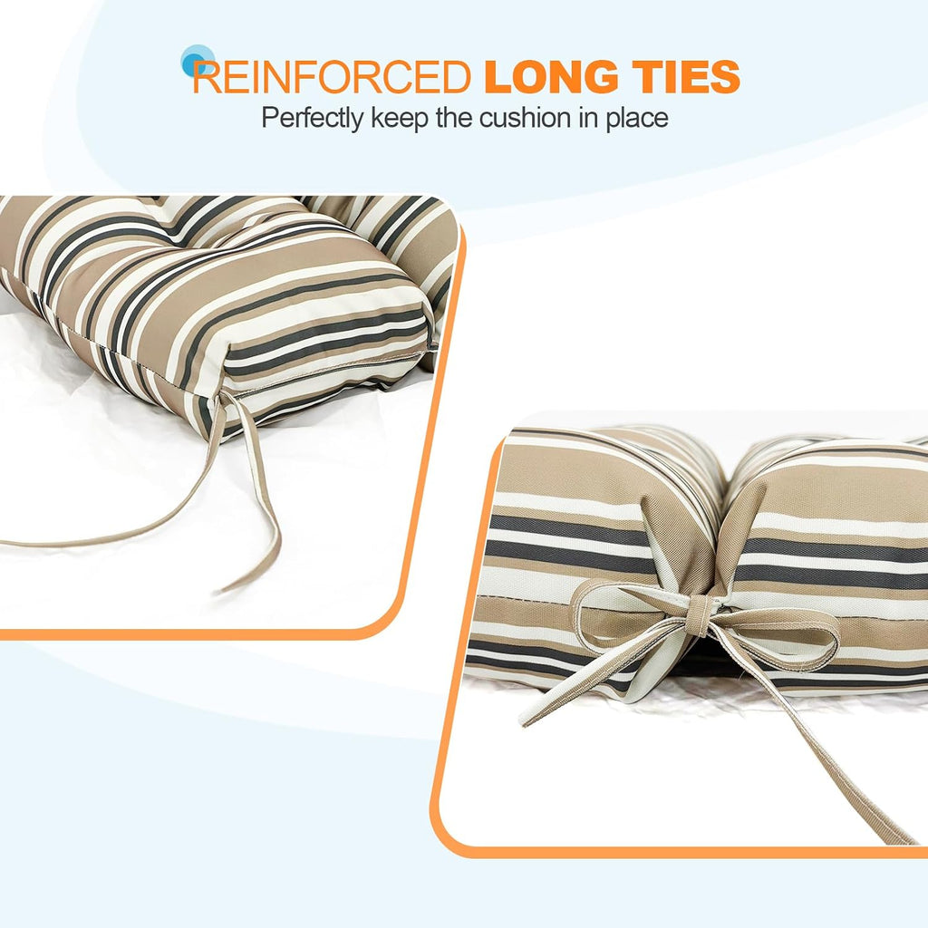 EAGLE PEAK Tufted Outdoor/Indoor Seat/Back Chair Cushions, Set of 4, 42'' x 21'', Beige Stripe