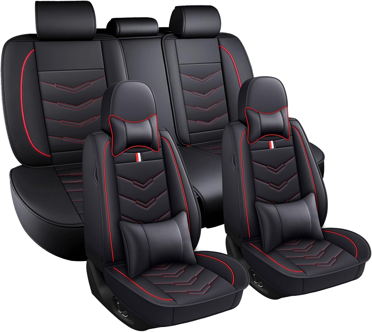 Car Seat Covers Fit for Toyota Highlander 2001-2025, Leather Seat Covers for Car, Waterproof Non-Slip Durable Car Seat Protector(5 Seats with Pillow,Black Red)