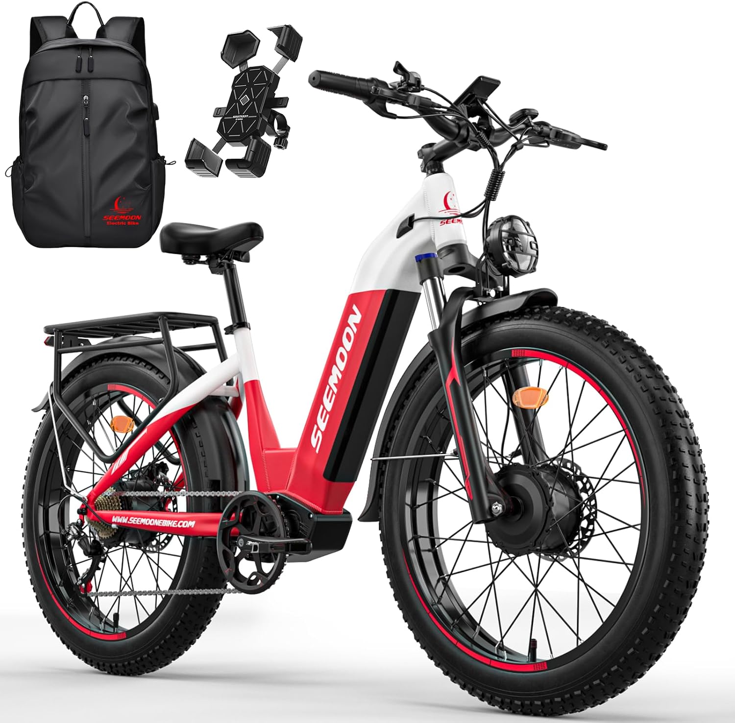 Seemoon Electric Bike,4000W Dual Motor Ebike for Adults,52V 1040Wh Removable Battery E-Bike for Men Women,38MPH Up to 105 Miles,26' Fat Tire Fast Step Thru Electric Bicycle for Commuter