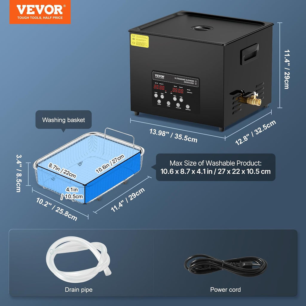 VEVOR 15L Sonic Cleaner, 360W Digital Ultrasonic Cleaning Machine with Upgraded Degassing and Gentle Mode, 40kHz Industrial Ultrasound Cleaner with Timer and Heater for Retainer Jewelry Tools