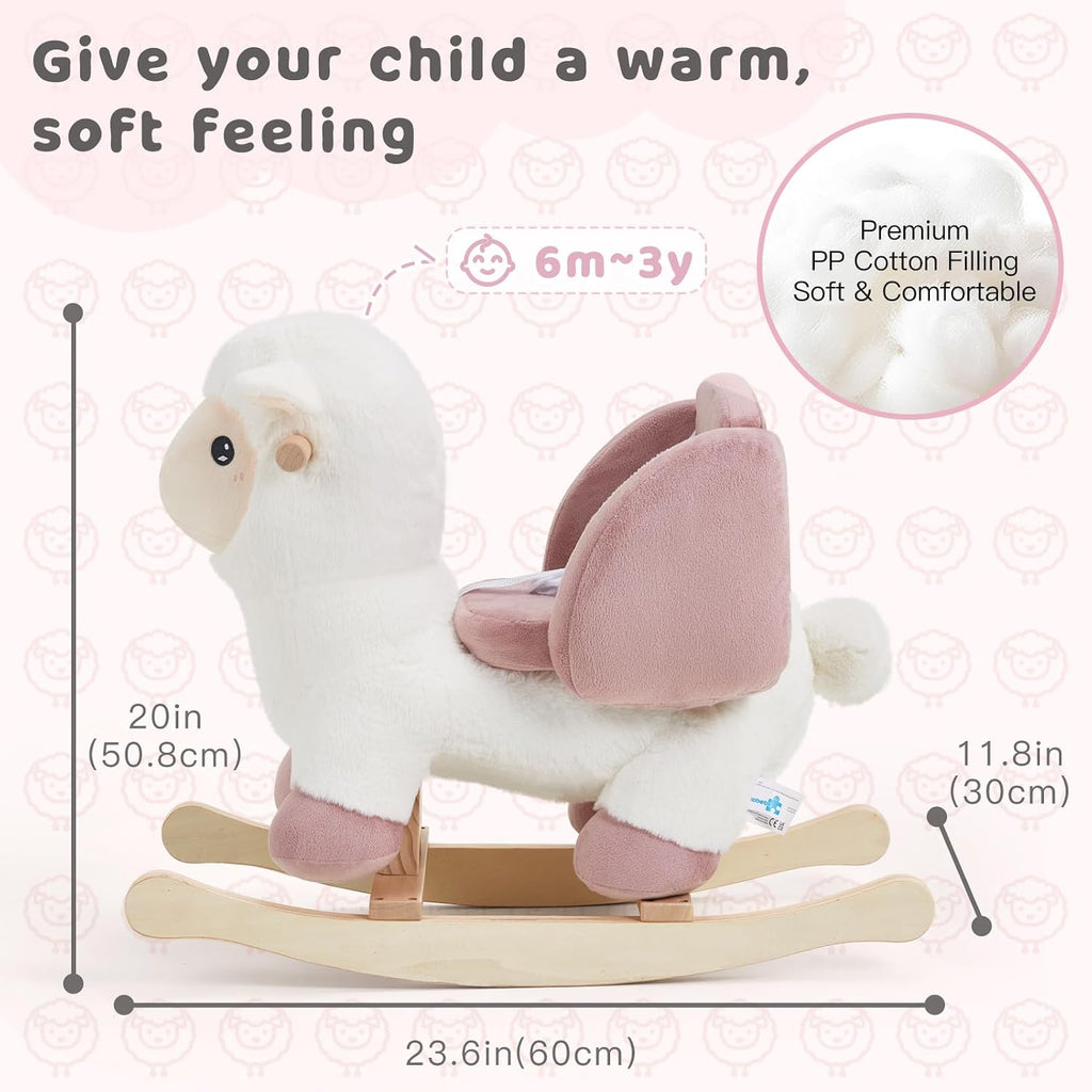 labebe - Baby Sheep Rocking Horse, Kids Plush Stuffed Rocking Animals, Ovis Aries Rocker with Seatbelt for 6 Months Babies, White Romney Rocking Horse for Toddler 1-3 Age Girl