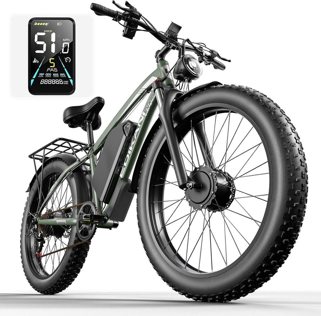 E Bikes for Adults Electric,51 MPH Fast Ebike Peak 6000W 36AH 52V 130 Miles Max, Dual Motor Electric Bike Fat Tire E Bike for Men, 26' Electric Bicycle for Snow Off-Road, Hydraulic Brakes, 7 Speed
