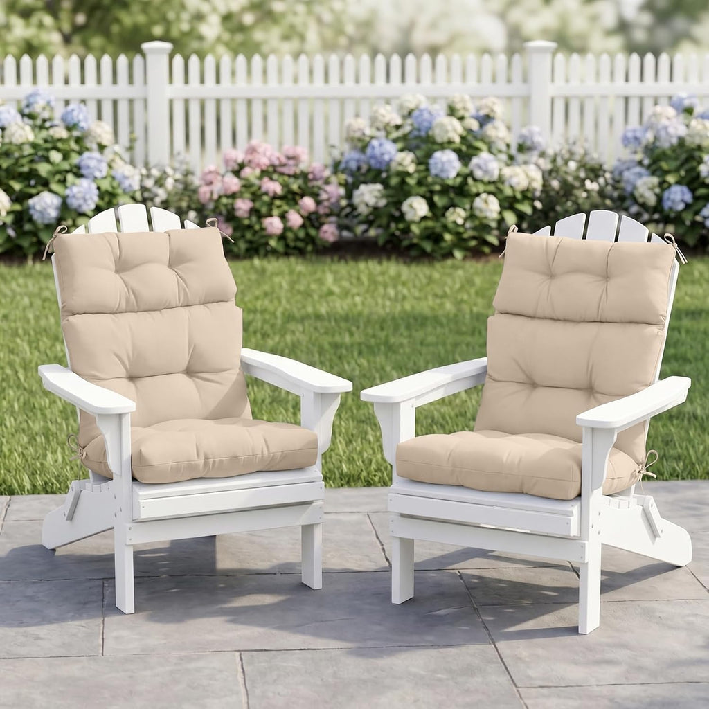 EAGLE PEAK Tufted Outdoor/Indoor High Back Patio Chair Cushions, Set of 2, 46'' x 22'', Beige