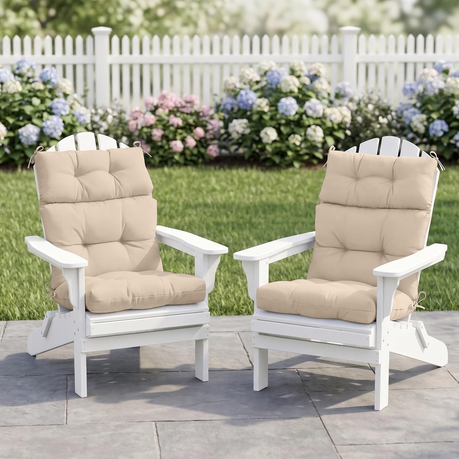 EAGLE PEAK Tufted Outdoor/Indoor High Back Patio Chair Cushions, Set of 2, 46'' x 22'', Beige