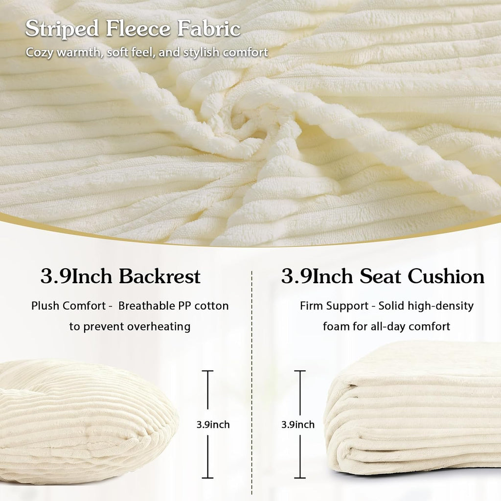ANMINY 5pcs Glider Rocker Replacement Cushions Set - Thickened Fleece Glider Rocking Chair Cushions with 29.5 inch High Backrest & Side Pockets for Indoor Nursery, Washable & Non Slip, Beige